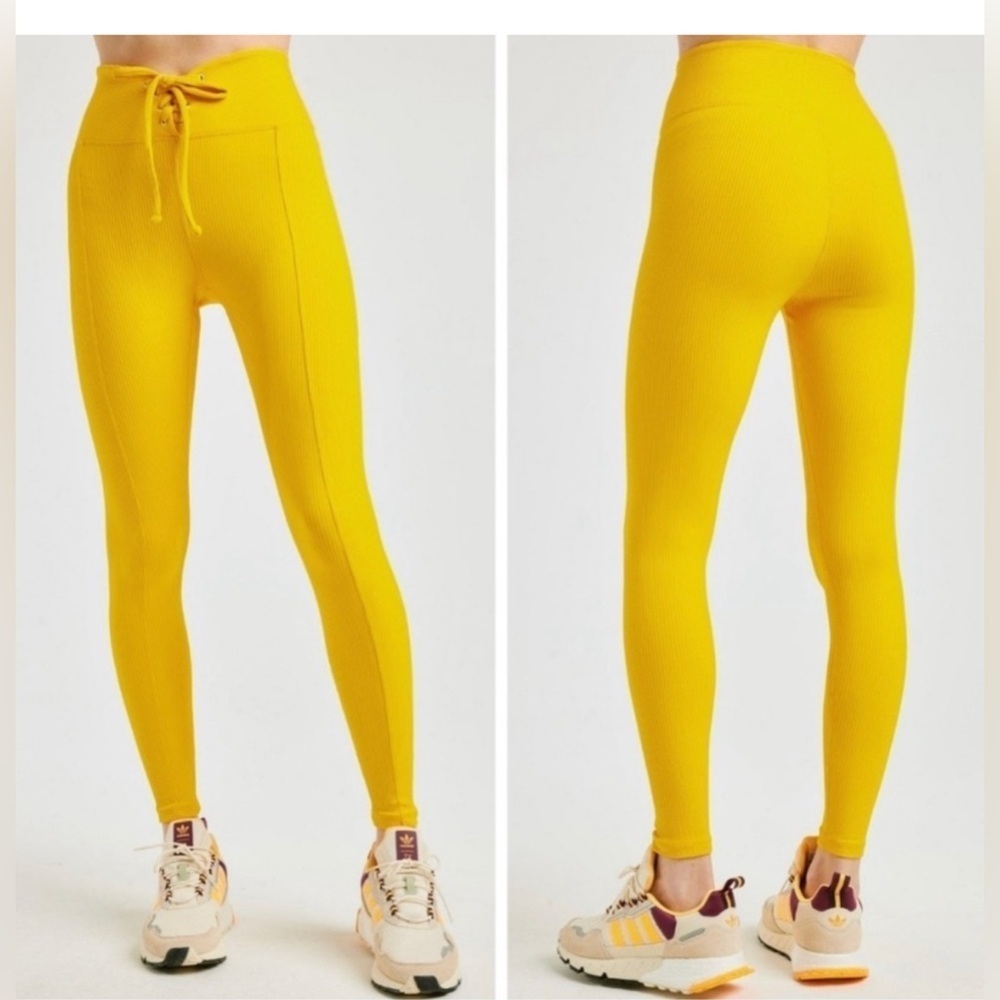 Year Of Ours Women’s Yellow Honeycomb Ribbed Football Leggings Size L
